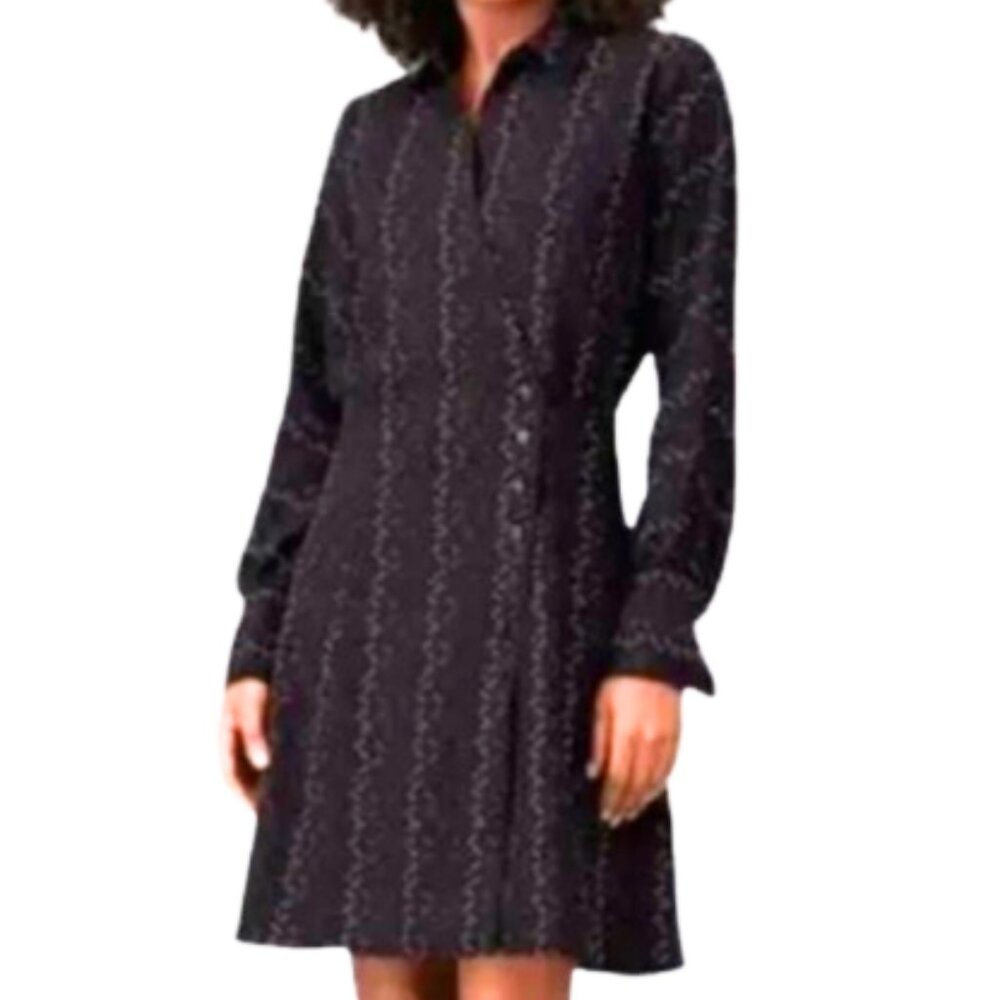 Equipment Harmon Faux Wrap Dress Rich Black w Colorful Dots, Midi, Luxe, Large